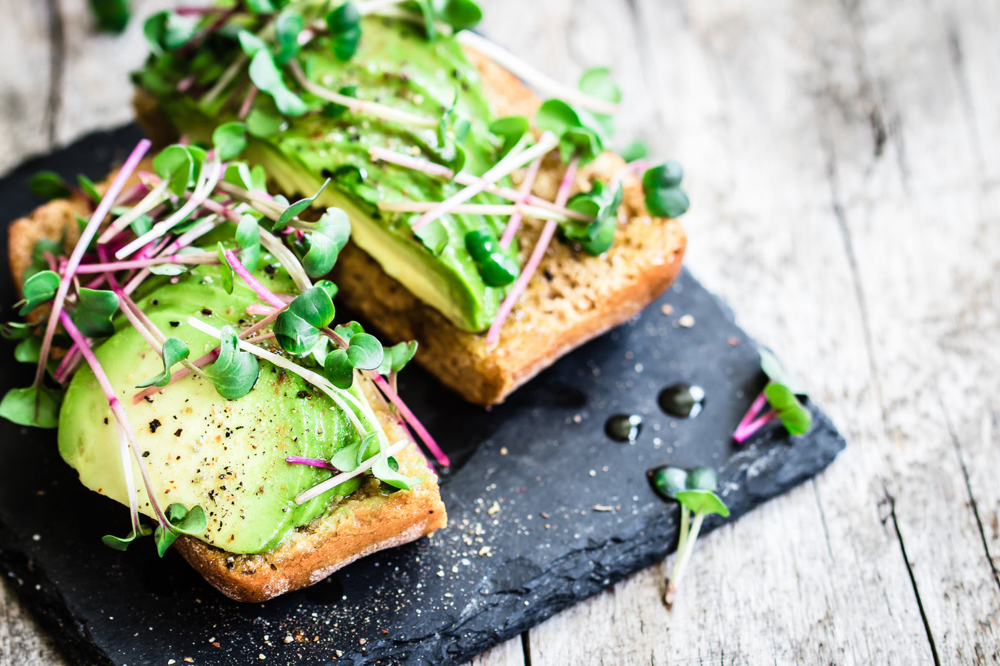 Avocado and Radish Cress Sandwich with Balsamic MCT Oil Dressing