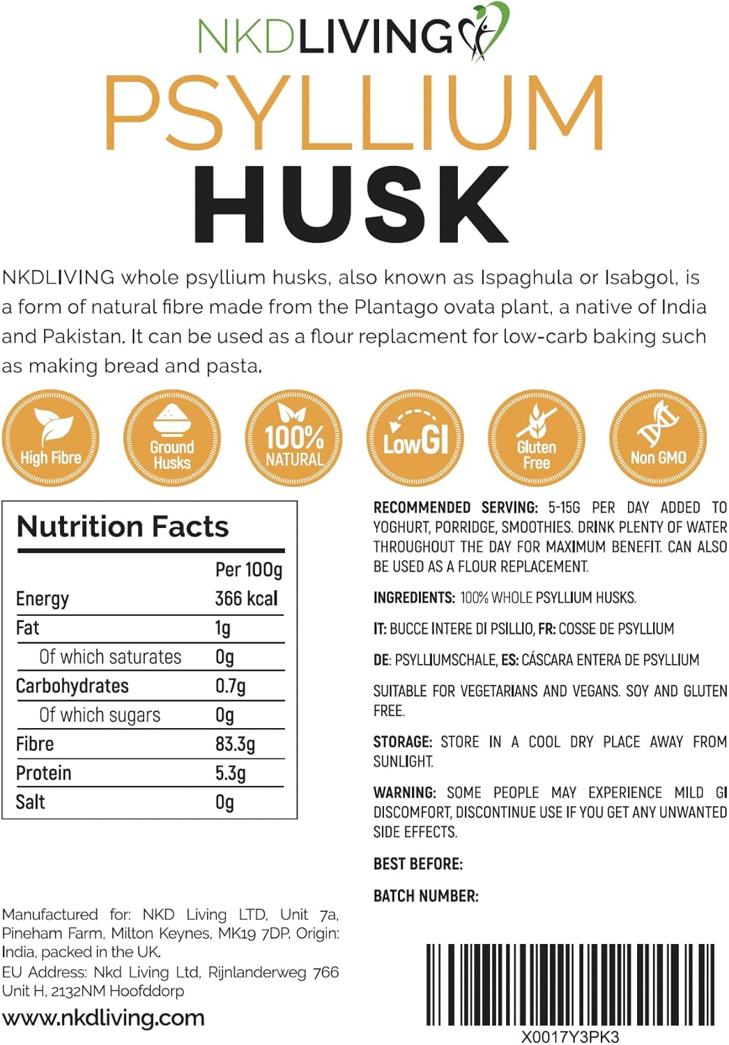 Whole Psyllium Husks 500g