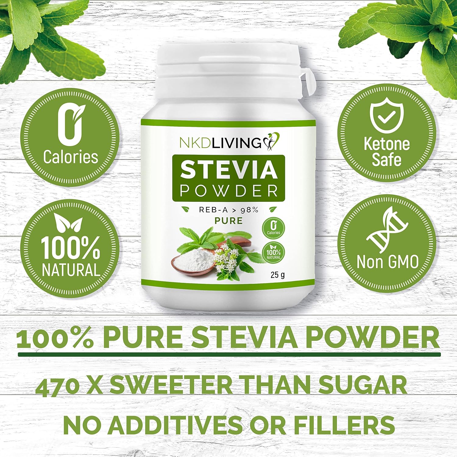 100% Pure Stevia Powder, Reb-A 98%
