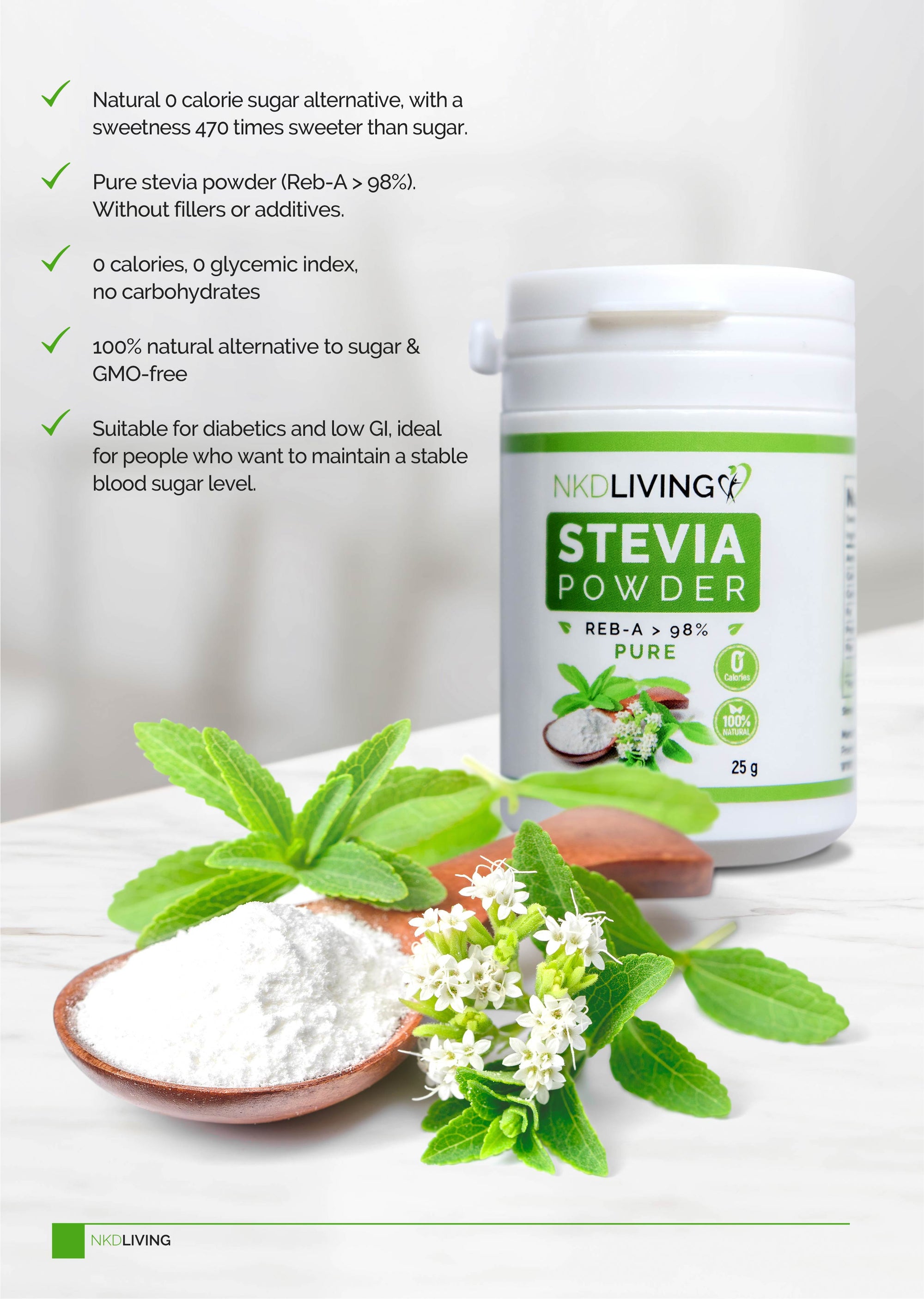 100% Pure Stevia Powder, Reb-A 98%