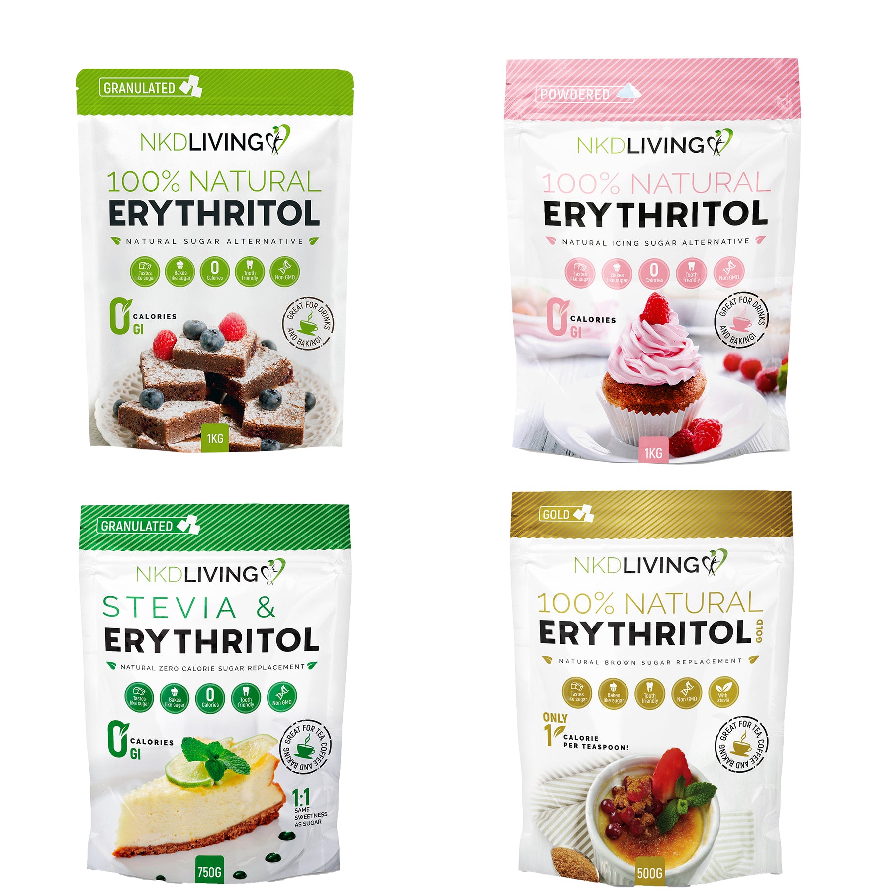 100% Natural Powdered Erythritol 1kg - NKD Living - FitCookie